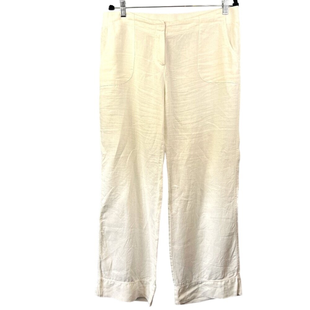 J. Jill White Linen Wide Leg Crop Trousers‎ Size 12 Lagenlook Coastal Grandma